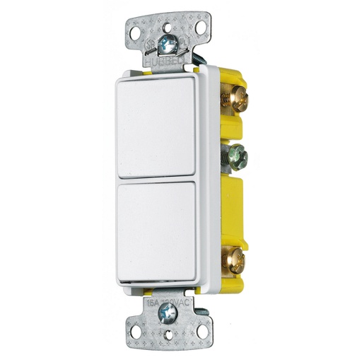 [WIR.03.078] [RCD101W] HUBBELL RCD101W Interruptor doble decorativo 1P, 15A, 120V AC, blanco