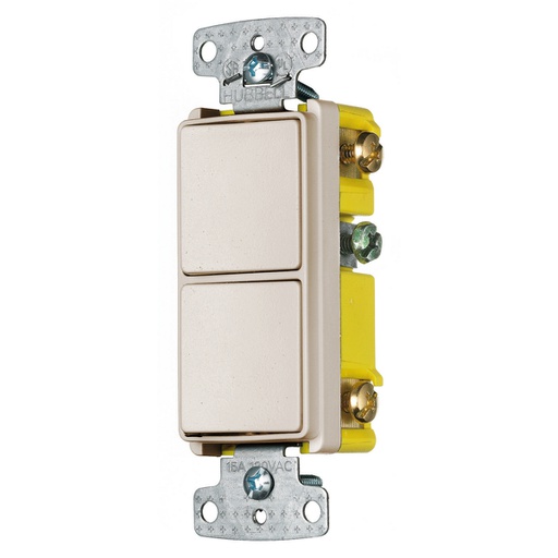 [WIR.03.097] [RCD101LA] HUBBELL RCD101LA Interruptor doble decorativo 1P, 15A, 120VAC, almond