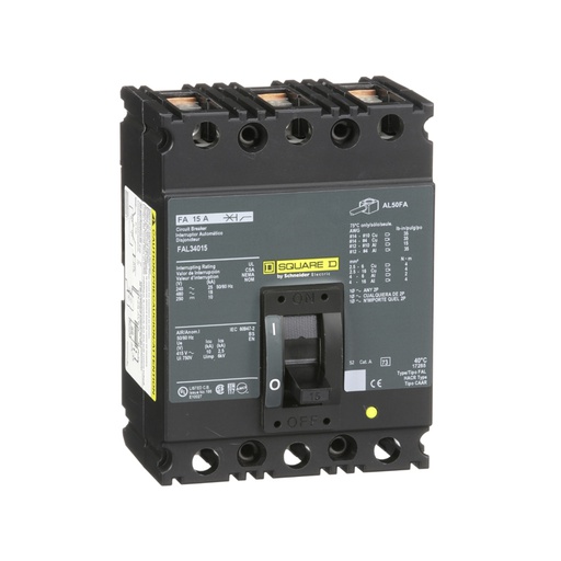 [DIS.01.405] [FAL34015] Breaker termomagnético industrial FAL34015, 3P, 15A, 480V, 18kA