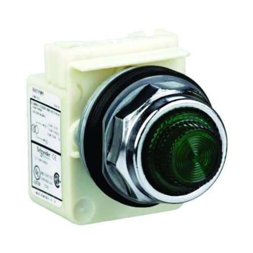 [AUT.01.483] [9001KP1G31] Luz piloto 9001KP1G31 con bombillo incandescente BA 9s, verde, plástico, 30mm, transformador 120V CA, conexión por tornillo, Harmony 9001K